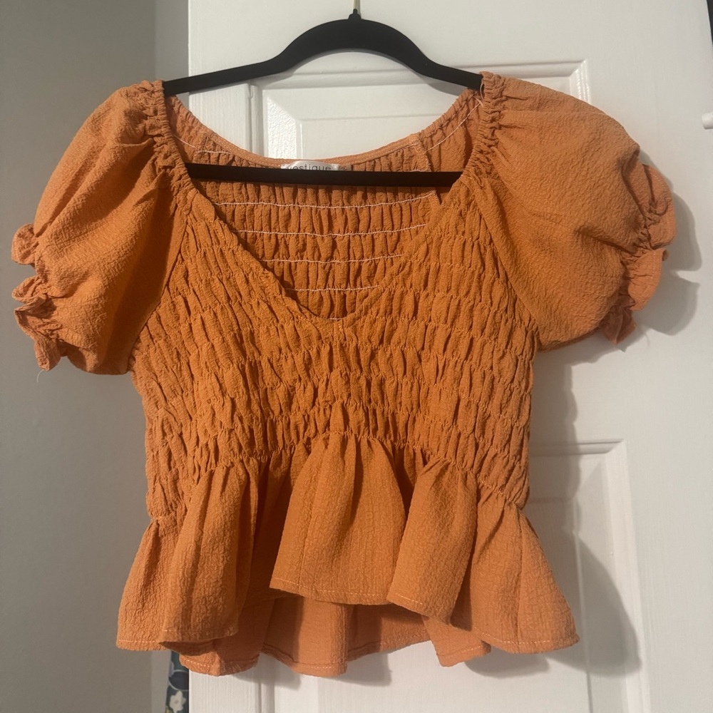 Vestique Orange Smocked Blouse